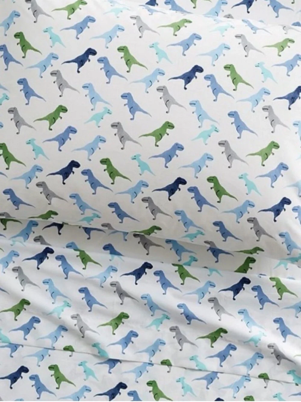 2pc Pottery Barn Kids Warren Dino Organic Cotton Full Sheet Set Dinosaur blue